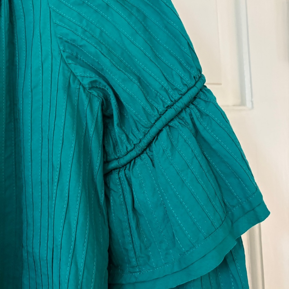 ULLA JOHNSON Concetta Blouse Verdigris Green Peasant Blouse Puff Sleeve Size‎ 10 - Picture 6 of 15